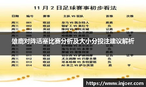雄鹿对阵活塞比赛分析及大小分投注建议解析